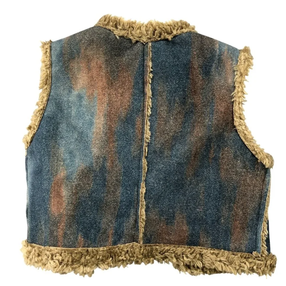 Vintage Betsy Italy Kids 3T Faux Suede Sherpa Vest Boho‎ Earthy Western